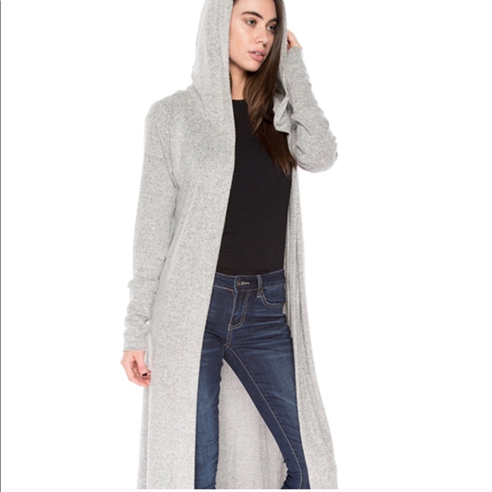 ONE LEFT SMALL HEATHER GRAY HOODED DUSTER CARDIGAN - Picture 1 of 3